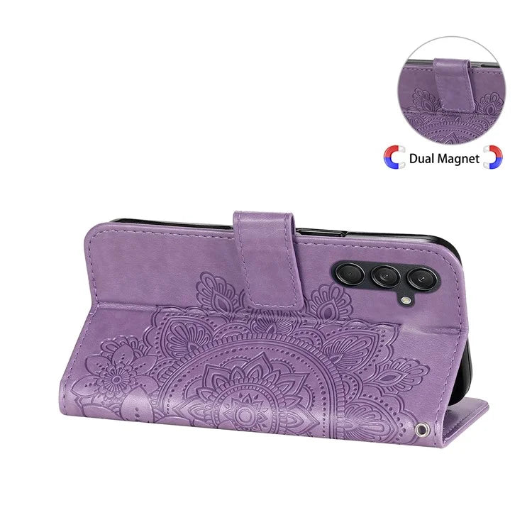 For Samsung Galaxy M55 5G / C55 5G / F55 5G Case Flower Imprinted Leather Phone Wallet Cover