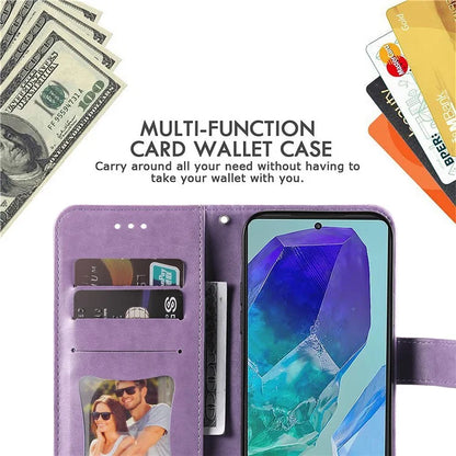 For Samsung Galaxy M55 5G / C55 5G / F55 5G Case Flower Imprinted Leather Phone Wallet Cover