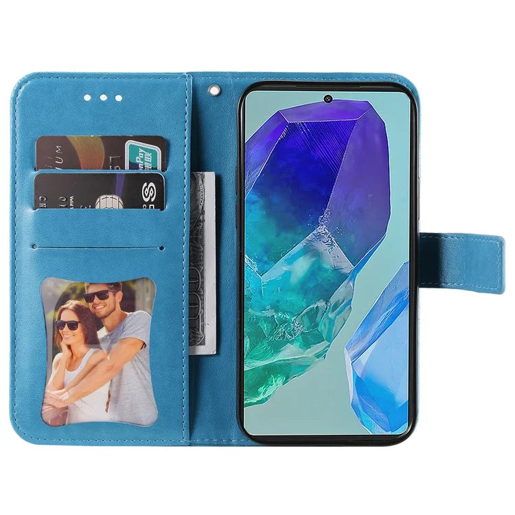 For Samsung Galaxy M55 5G / C55 5G / F55 5G Case Flower Imprinted Leather Phone Wallet Cover