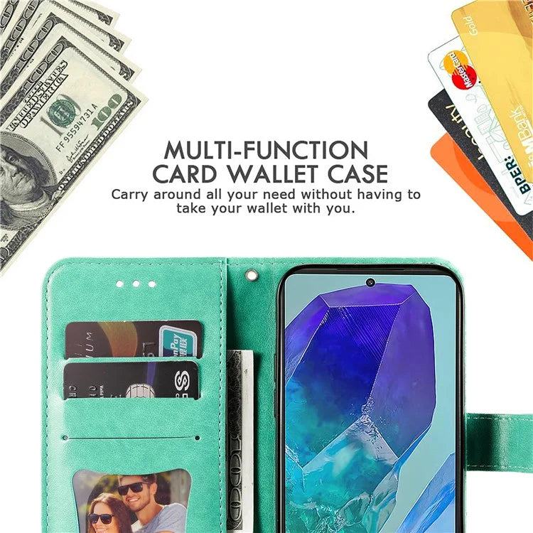 For Samsung Galaxy M55 5G / C55 5G / F55 5G Case Flower Imprinted Leather Phone Wallet Cover