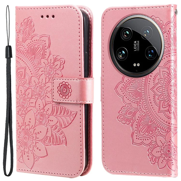 For Xiaomi 14 Ultra Wallet Case Flower Imprinted Leather Phone Cover