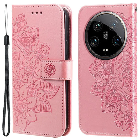 For Xiaomi 14 Ultra Wallet Case Flower Imprinted Leather Phone Cover