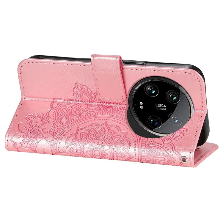 For Xiaomi 14 Ultra Wallet Case Flower Imprinted Leather Phone Cover