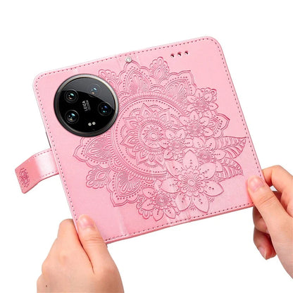 For Xiaomi 14 Ultra Wallet Case Flower Imprinted Leather Phone Cover