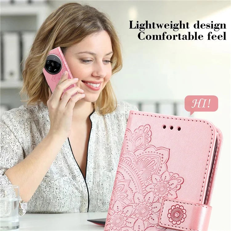 For Xiaomi 14 Ultra Wallet Case Flower Imprinted Leather Phone Cover