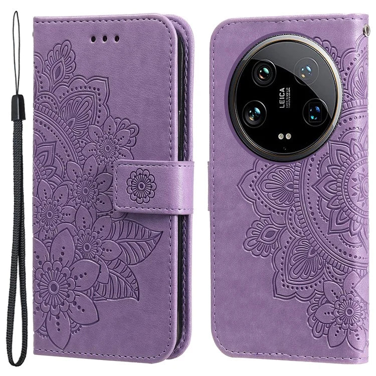 For Xiaomi 14 Ultra Wallet Case Flower Imprinted Leather Phone Cover