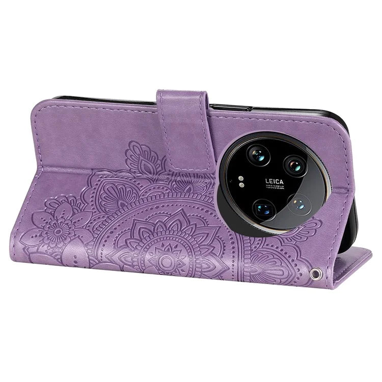 For Xiaomi 14 Ultra Wallet Case Flower Imprinted Leather Phone Cover