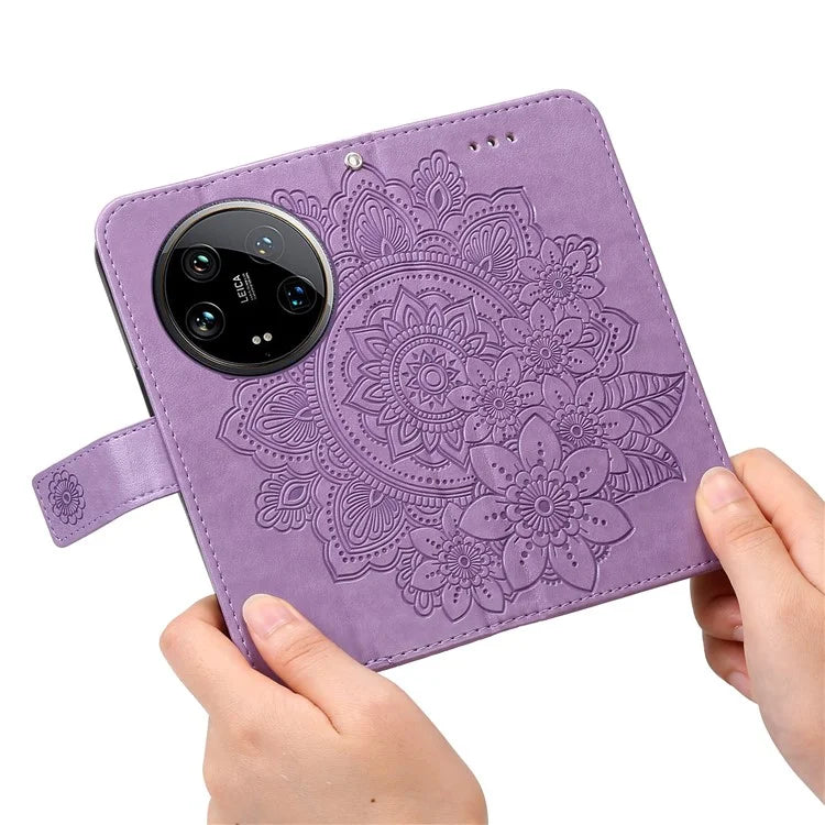 For Xiaomi 14 Ultra Wallet Case Flower Imprinted Leather Phone Cover