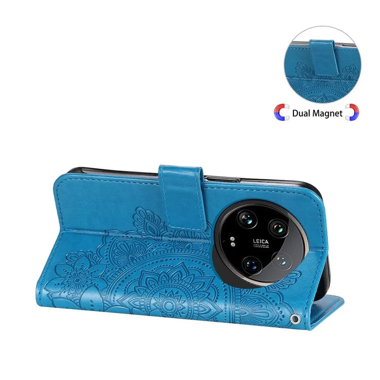 For Xiaomi 14 Ultra Wallet Case Flower Imprinted Leather Phone Cover