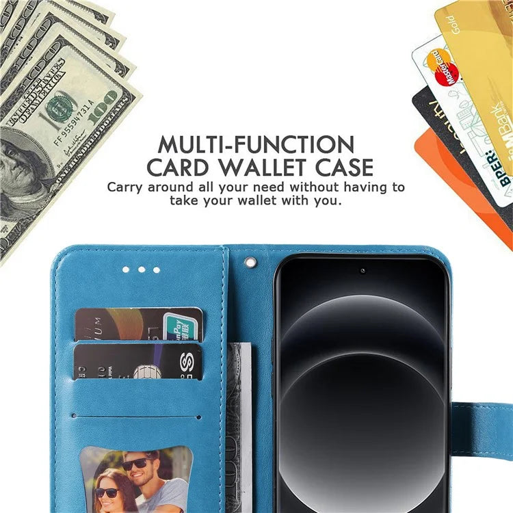 For Xiaomi 14 Ultra Wallet Case Flower Imprinted Leather Phone Cover