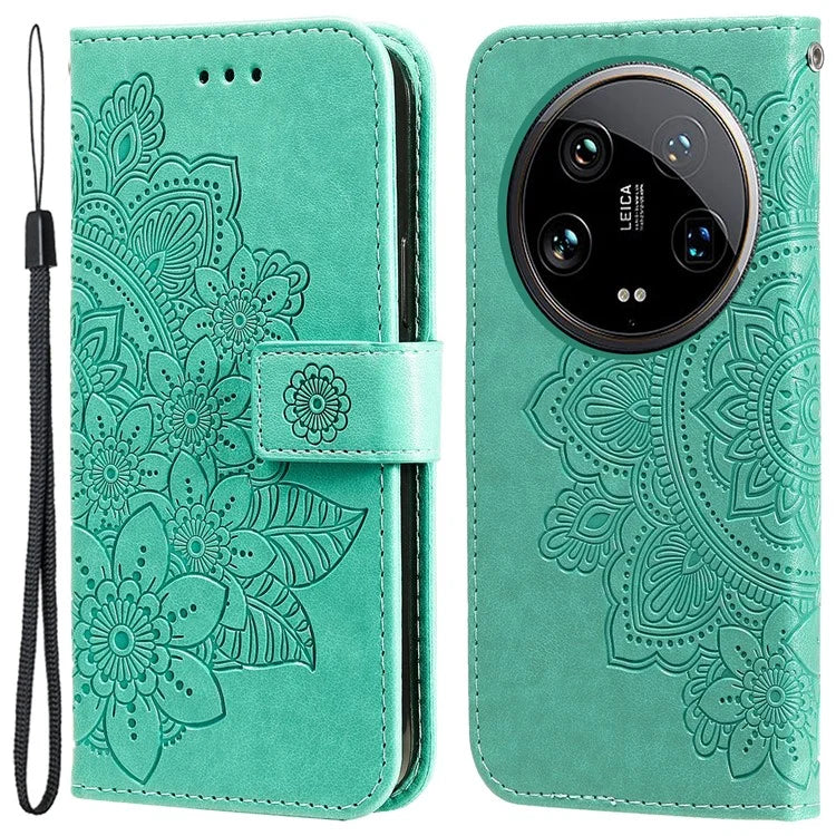 For Xiaomi 14 Ultra Wallet Case Flower Imprinted Leather Phone Cover