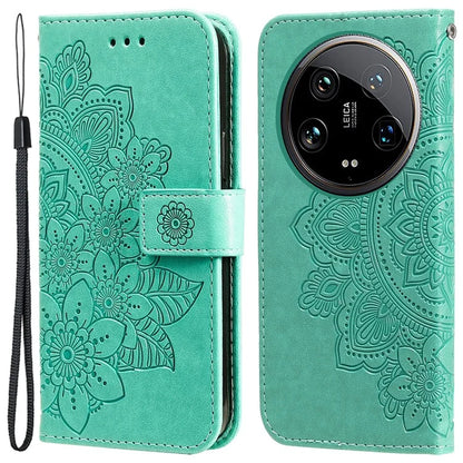 For Xiaomi 14 Ultra Wallet Case Flower Imprinted Leather Phone Cover