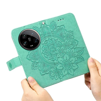 For Xiaomi 14 Ultra Wallet Case Flower Imprinted Leather Phone Cover