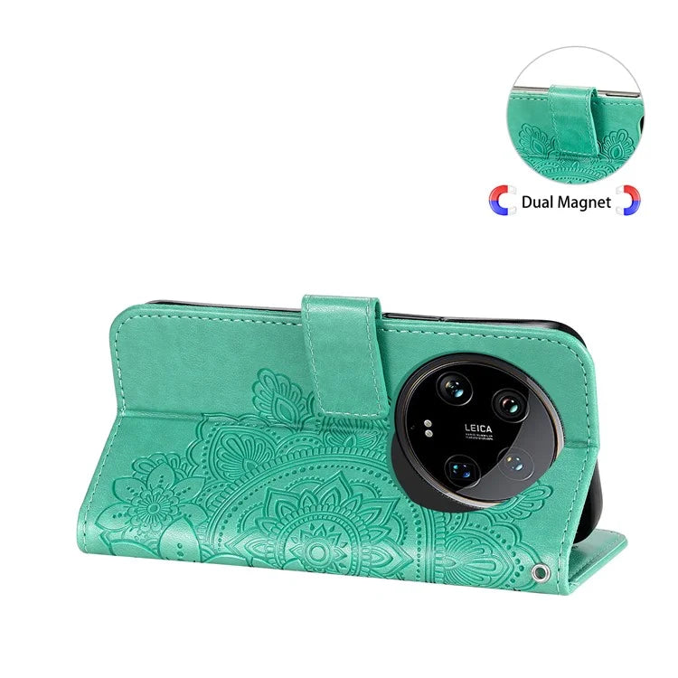 For Xiaomi 14 Ultra Wallet Case Flower Imprinted Leather Phone Cover