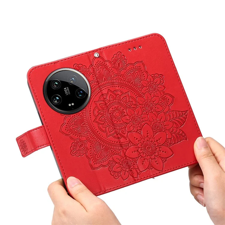 For Xiaomi 14 Ultra Wallet Case Flower Imprinted Leather Phone Cover