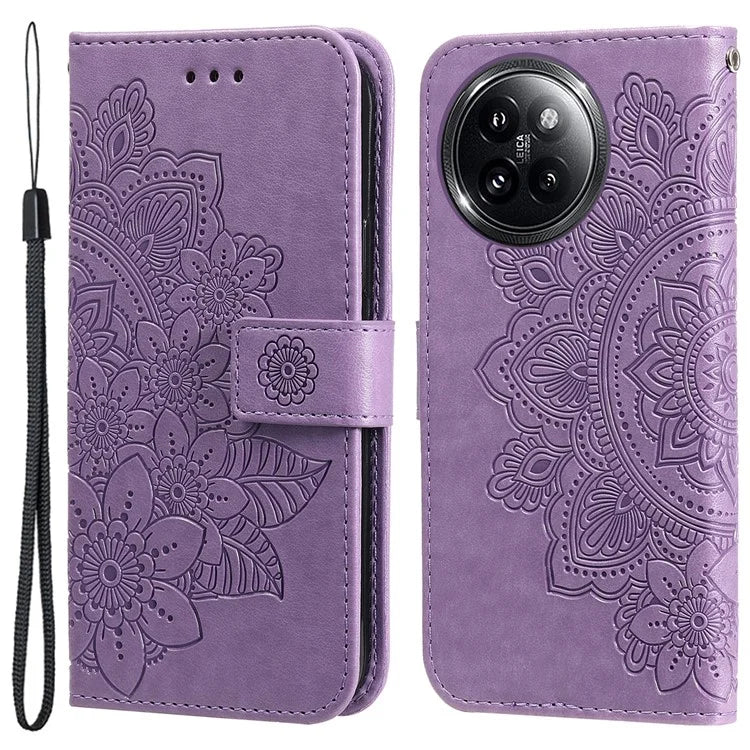 For Xiaomi Civi 4 Pro 5G / 14 Civi 5G Case Imprinted Flower Pattern Card Holder Phone Cover