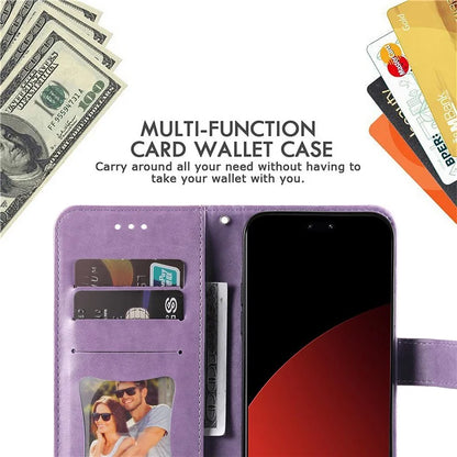 For Xiaomi Civi 4 Pro 5G / 14 Civi 5G Case Imprinted Flower Pattern Card Holder Phone Cover