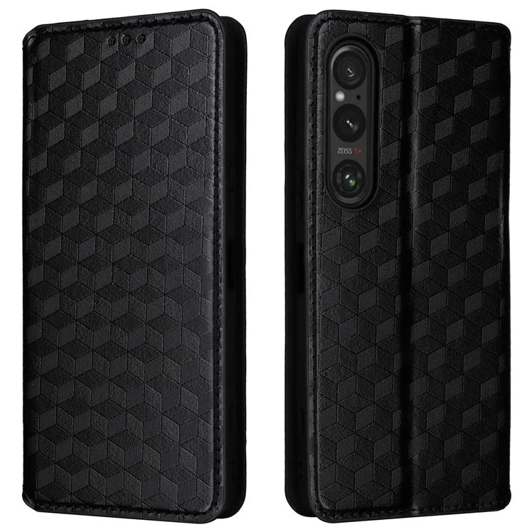 For Sony Xperia 1 VI Case Rhombus Pattern Magnetic Closing Leather Wallet Phone Cover