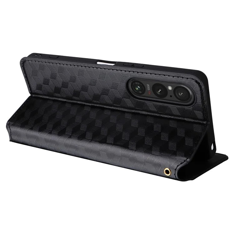 For Sony Xperia 1 VI Case Rhombus Pattern Magnetic Closing Leather Wallet Phone Cover