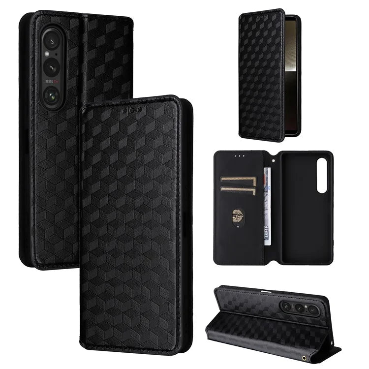 For Sony Xperia 1 VI Case Rhombus Pattern Magnetic Closing Leather Wallet Phone Cover