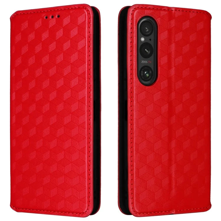 For Sony Xperia 1 VI Case Rhombus Pattern Magnetic Closing Leather Wallet Phone Cover