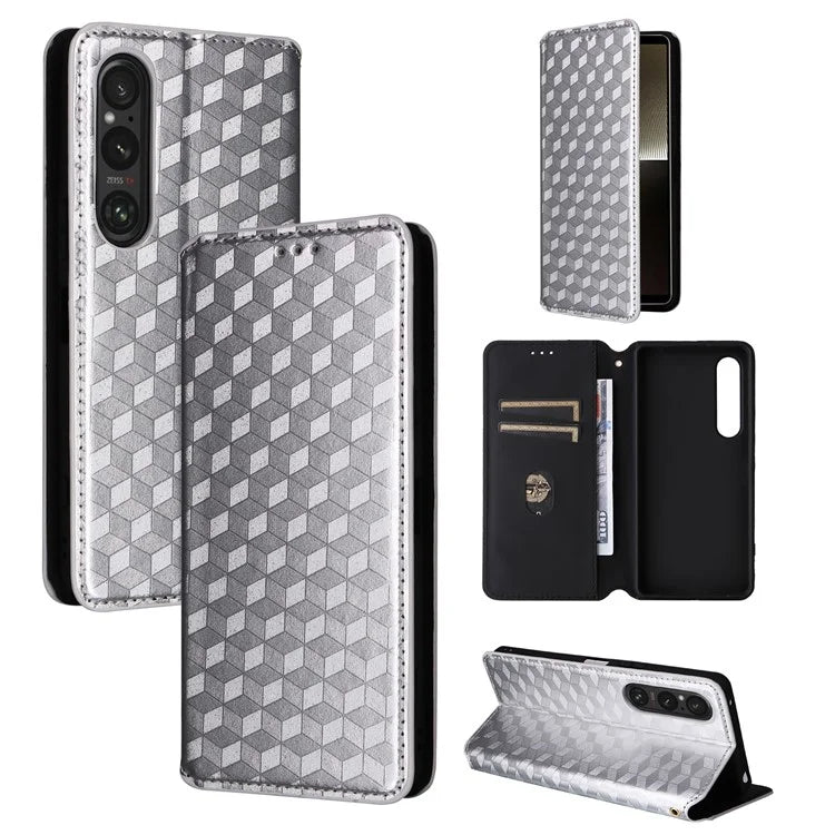 For Sony Xperia 1 VI Case Rhombus Pattern Magnetic Closing Leather Wallet Phone Cover