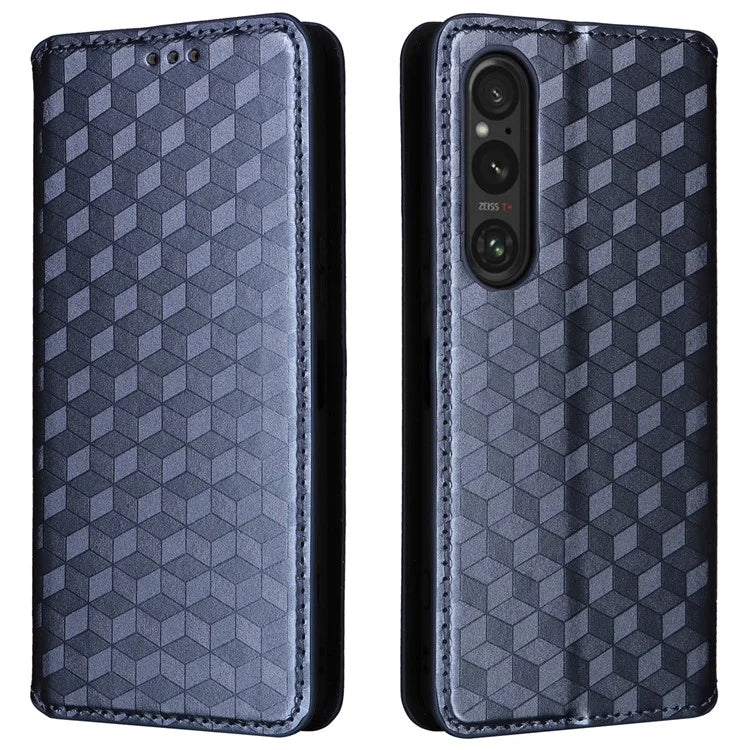 For Sony Xperia 1 VI Case Rhombus Pattern Magnetic Closing Leather Wallet Phone Cover