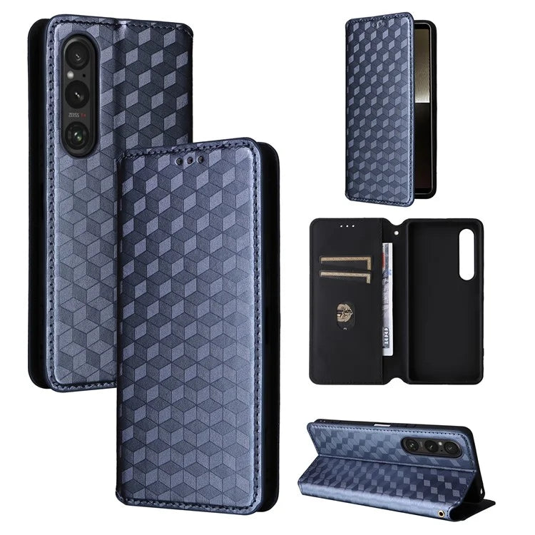 For Sony Xperia 1 VI Case Rhombus Pattern Magnetic Closing Leather Wallet Phone Cover