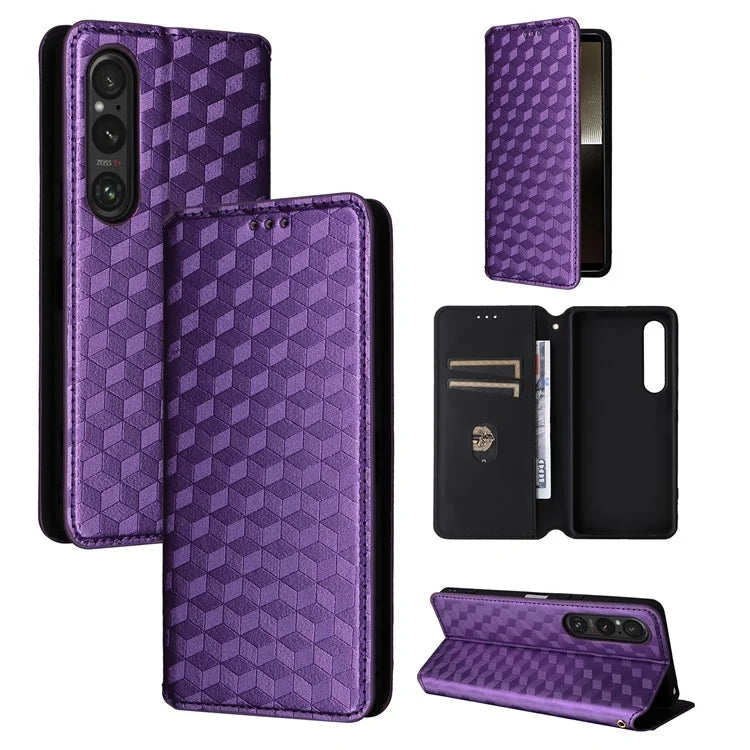 For Sony Xperia 1 VI Case Rhombus Pattern Magnetic Closing Leather Wallet Phone Cover