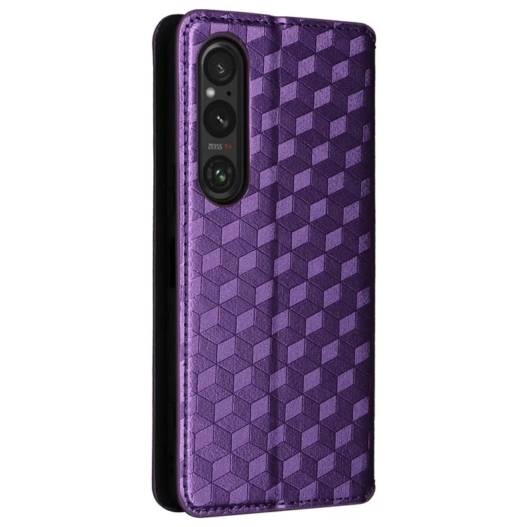For Sony Xperia 1 VI Case Rhombus Pattern Magnetic Closing Leather Wallet Phone Cover