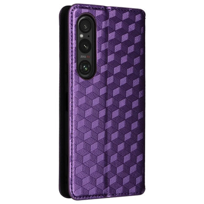 For Sony Xperia 1 VI Case Rhombus Pattern Magnetic Closing Leather Wallet Phone Cover