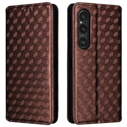 For Sony Xperia 1 VI Case Rhombus Pattern Magnetic Closing Leather Wallet Phone Cover