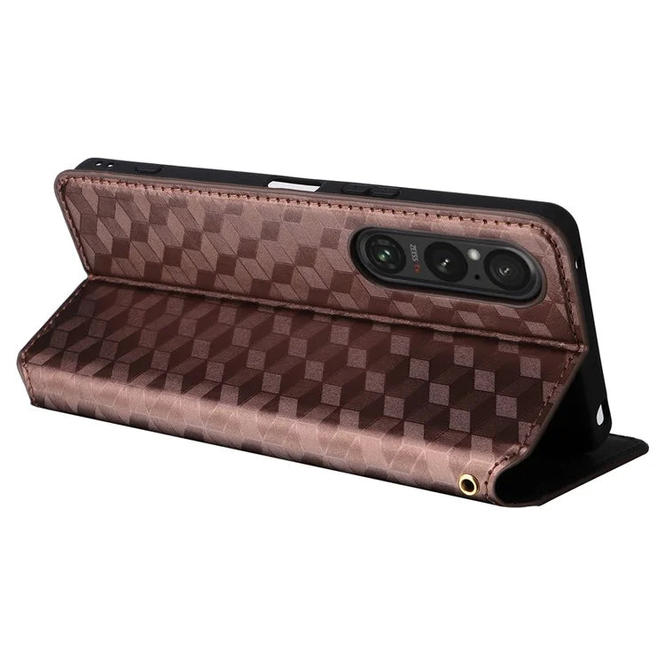 For Sony Xperia 1 VI Case Rhombus Pattern Magnetic Closing Leather Wallet Phone Cover