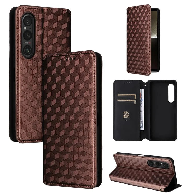 For Sony Xperia 1 VI Case Rhombus Pattern Magnetic Closing Leather Wallet Phone Cover
