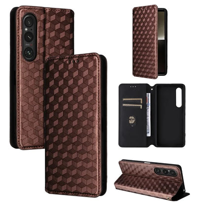 For Sony Xperia 1 VI Case Rhombus Pattern Magnetic Closing Leather Wallet Phone Cover