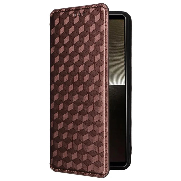 For Sony Xperia 1 VI Case Rhombus Pattern Magnetic Closing Leather Wallet Phone Cover