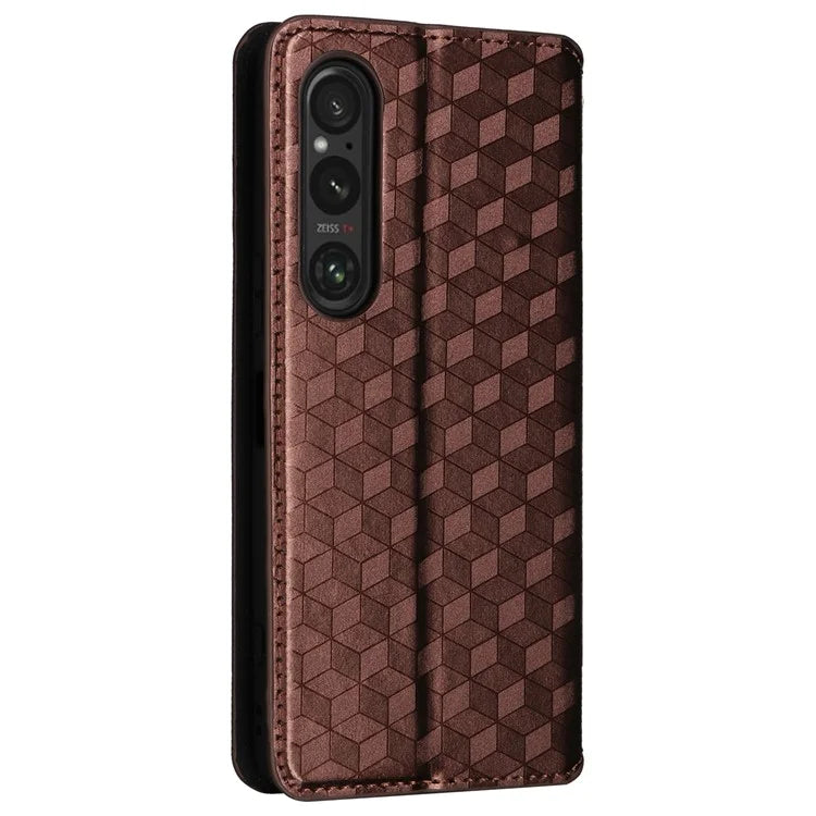 For Sony Xperia 1 VI Case Rhombus Pattern Magnetic Closing Leather Wallet Phone Cover