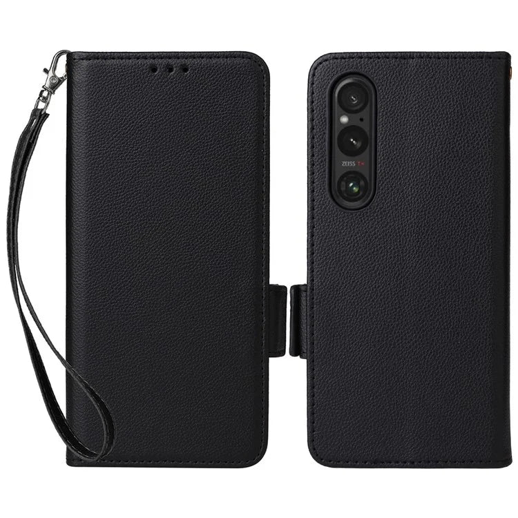 For Sony Xperia 1 VI Case with Hand Strap Litchi Texture Stand Phone Cover