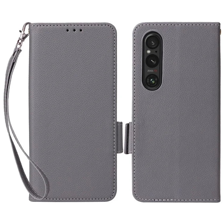 For Sony Xperia 1 VI Case with Hand Strap Litchi Texture Stand Phone Cover