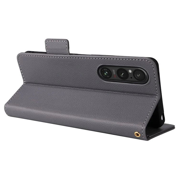 For Sony Xperia 1 VI Case with Hand Strap Litchi Texture Stand Phone Cover