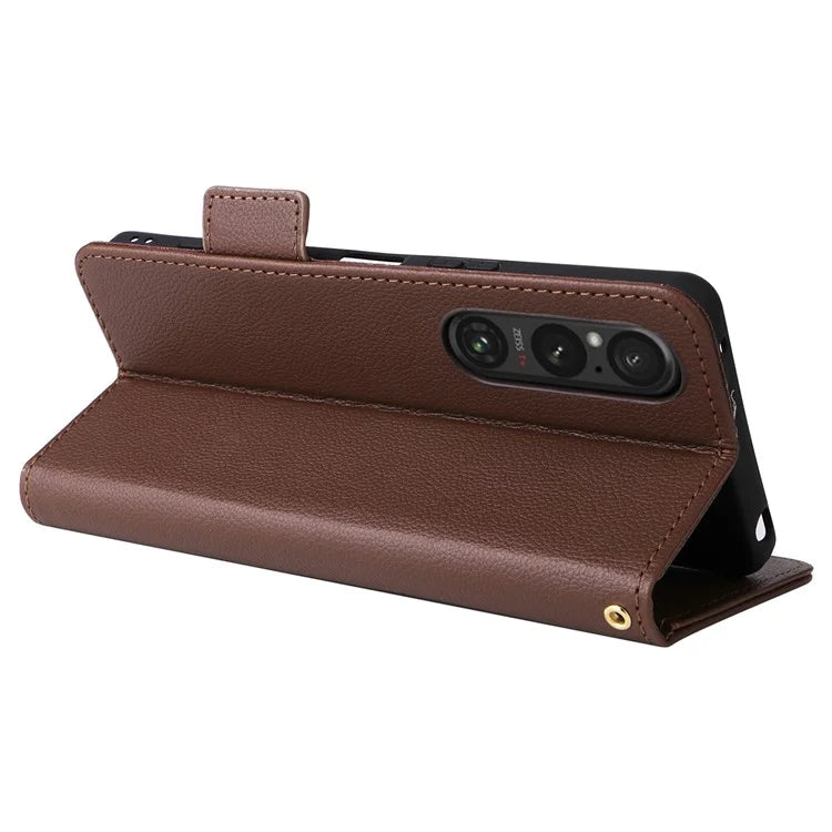 For Sony Xperia 1 VI Case with Hand Strap Litchi Texture Stand Phone Cover