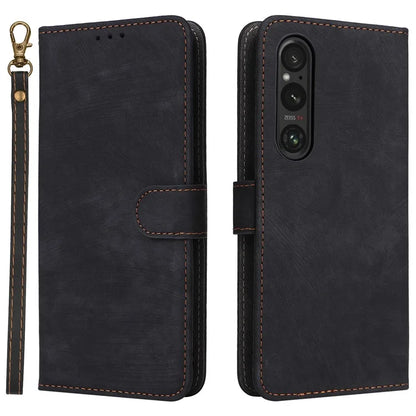 For Sony Xperia 1 VI Leather Case RFID Blocking Wallet Cover with Wrist Strap