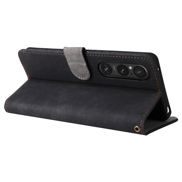 For Sony Xperia 1 VI Leather Case RFID Blocking Wallet Cover with Wrist Strap