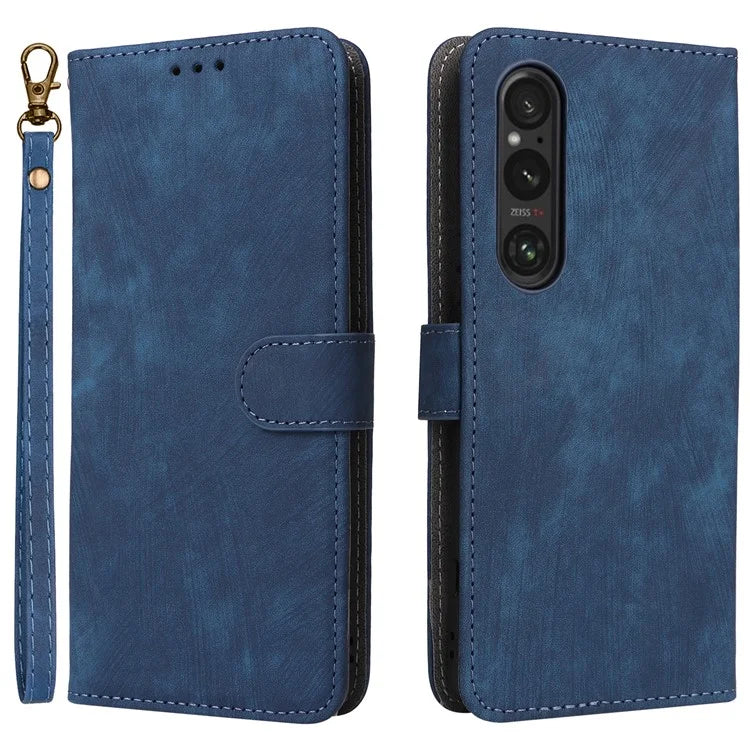 For Sony Xperia 1 VI Leather Case RFID Blocking Wallet Cover with Wrist Strap