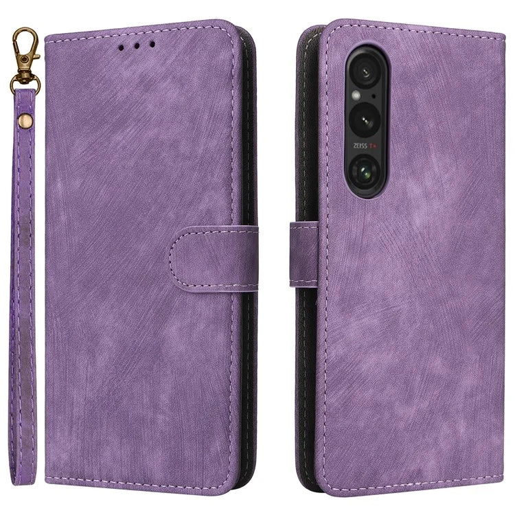For Sony Xperia 1 VI Leather Case RFID Blocking Wallet Cover with Wrist Strap