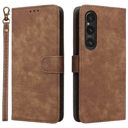 For Sony Xperia 1 VI Leather Case RFID Blocking Wallet Cover with Wrist Strap