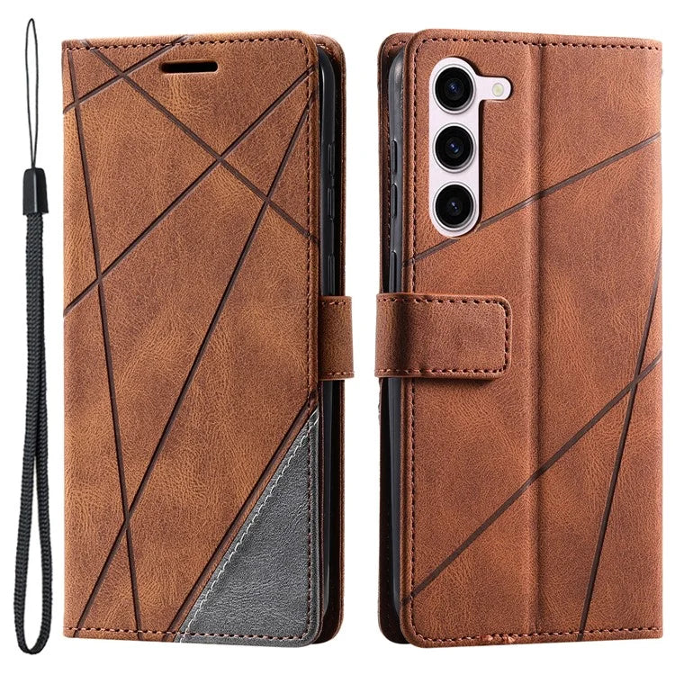 For Samsung Galaxy S23 Case Imprinted Lines Leather Cover with Wallet Stand