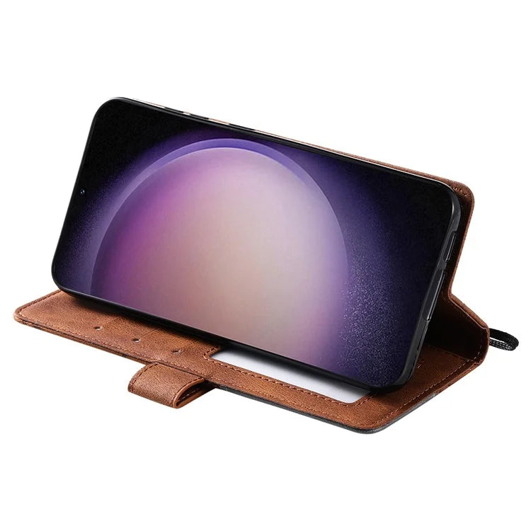 For Samsung Galaxy S23 Case Imprinted Lines Leather Cover with Wallet Stand