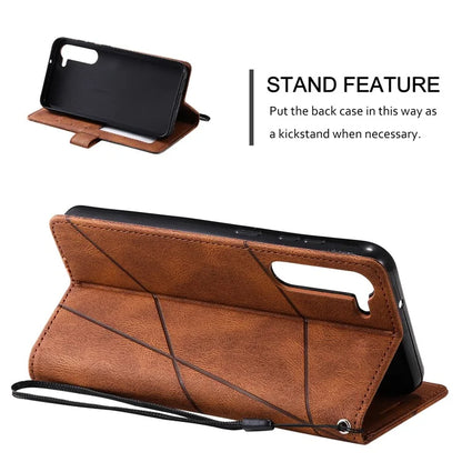 For Samsung Galaxy S23 Case Imprinted Lines Leather Cover with Wallet Stand