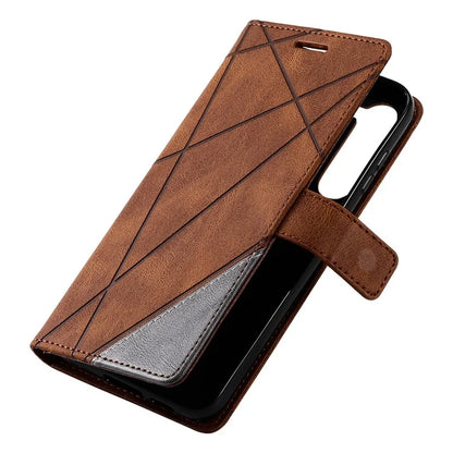 For Samsung Galaxy S23 Case Imprinted Lines Leather Cover with Wallet Stand
